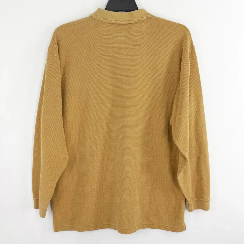 Tommy Bahama Men's XL Silk Blend Ribbed Long Sleeve Polo Shirt Tan/Yellow